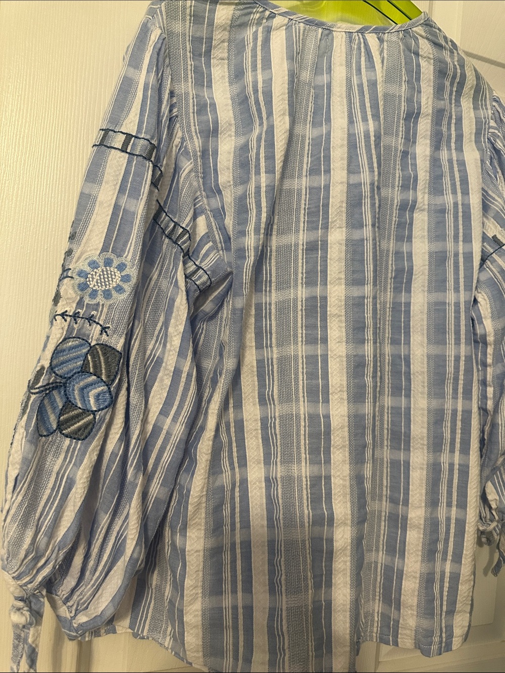 Solitaire Embroidered Blue & White Striped Peasant Top - Picture 2 of 4